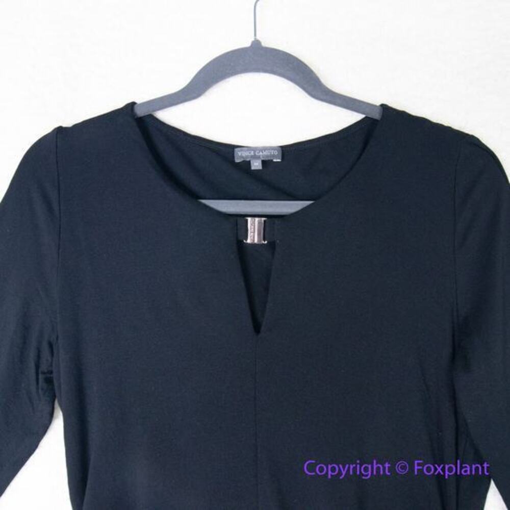 Vince Camuto black three quarter sleeves top ruched sides, size M - Picture 2 of 13